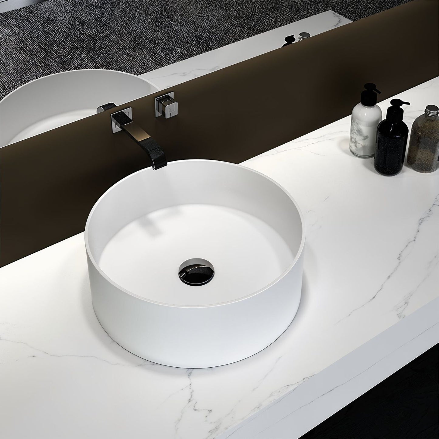 Chelsey Waschbecken in Weiß Matt aus feinster Keramik als Aufsatzwaschbecken Rund 400 x 400 x 145 mm