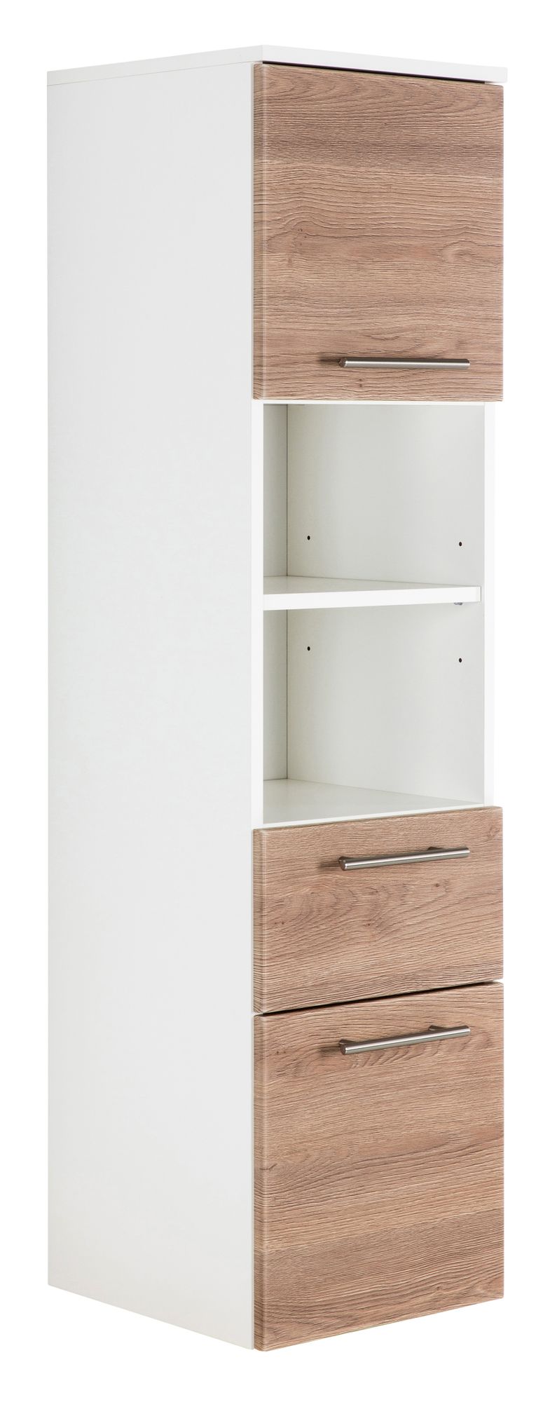 Hochschrank Basic 135, Farben: weiß/weiß hochglanz, weiß/schwarz seidenglanz,weiß/anthrazit seidenglanz, weiß/eiche hell, weiß/beton