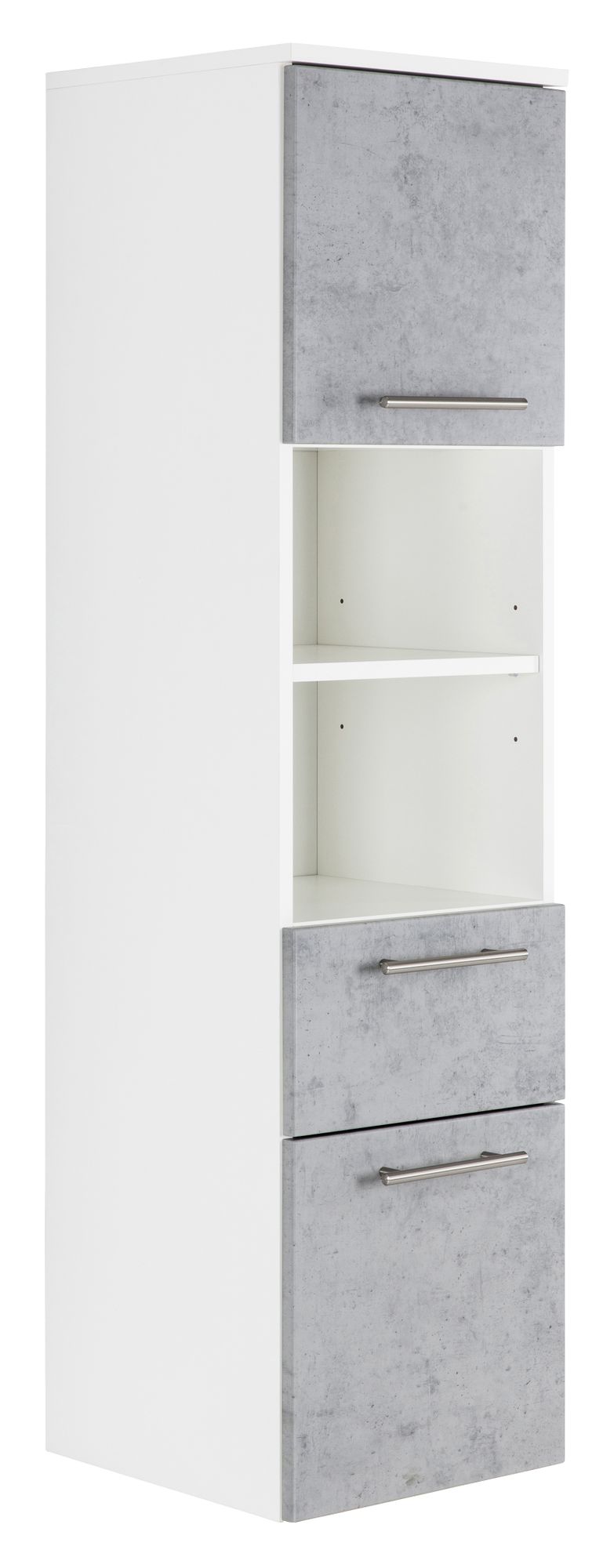 Hochschrank Basic 135, Farben: weiß/weiß hochglanz, weiß/schwarz seidenglanz,weiß/anthrazit seidenglanz, weiß/eiche hell, weiß/beton