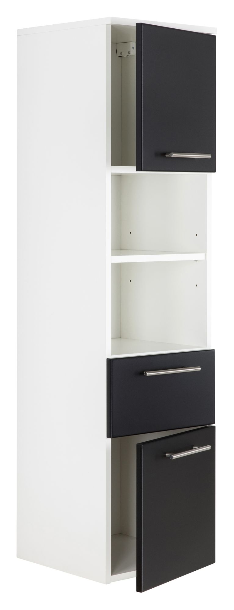 Hochschrank Basic 135, Farben: weiß/weiß hochglanz, weiß/schwarz seidenglanz,weiß/anthrazit seidenglanz, weiß/eiche hell, weiß/beton