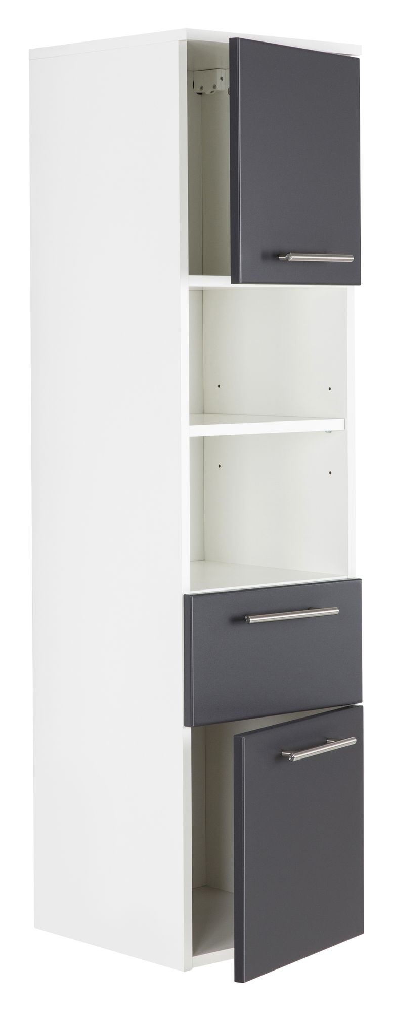 Hochschrank Basic 135, Farben: weiß/weiß hochglanz, weiß/schwarz seidenglanz,weiß/anthrazit seidenglanz, weiß/eiche hell, weiß/beton