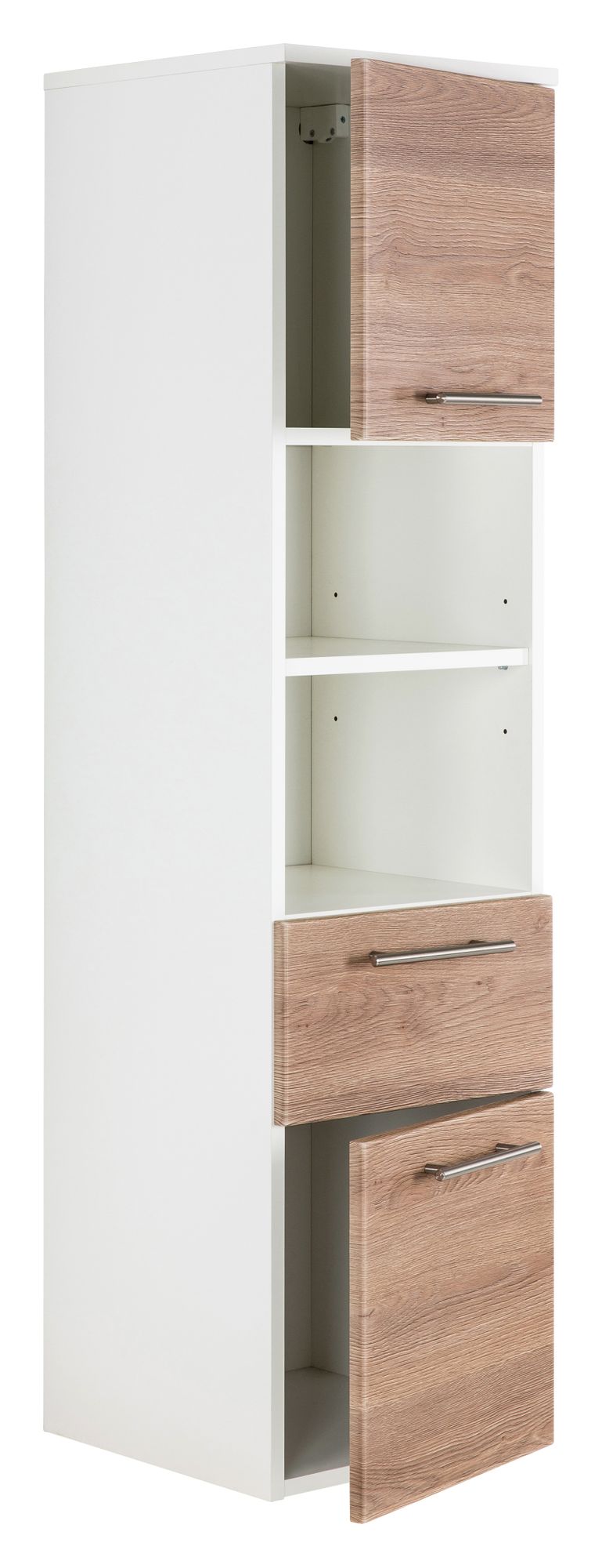 Hochschrank Basic 135, Farben: weiß/weiß hochglanz, weiß/schwarz seidenglanz,weiß/anthrazit seidenglanz, weiß/eiche hell, weiß/beton