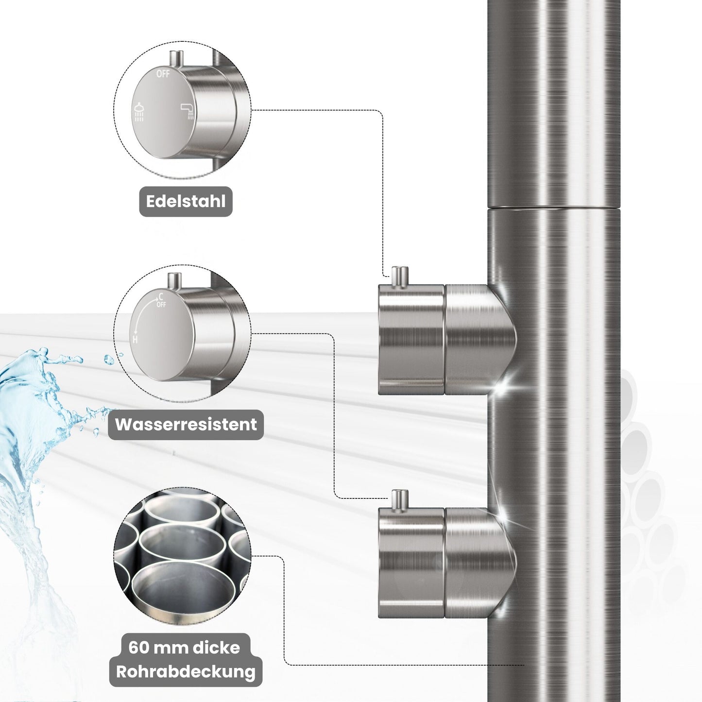 Designer Garten Duschsäule Serie PARK aus Edelstahl Gartendusche