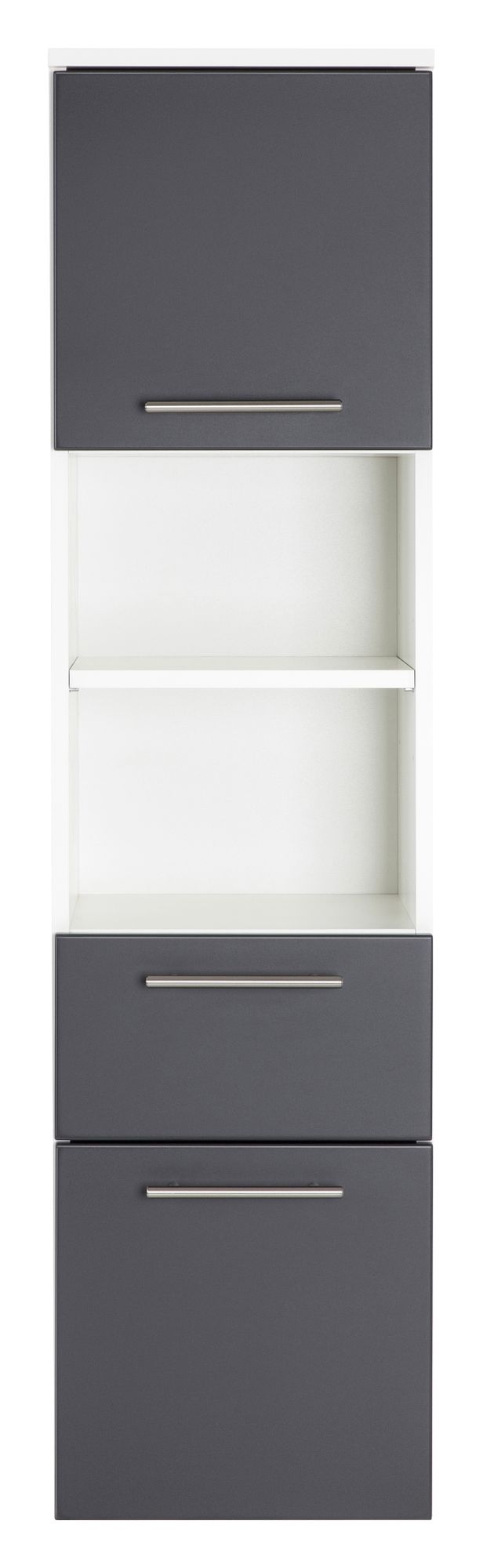 Hochschrank Basic 135, Farben: weiß/weiß hochglanz, weiß/schwarz seidenglanz,weiß/anthrazit seidenglanz, weiß/eiche hell, weiß/beton