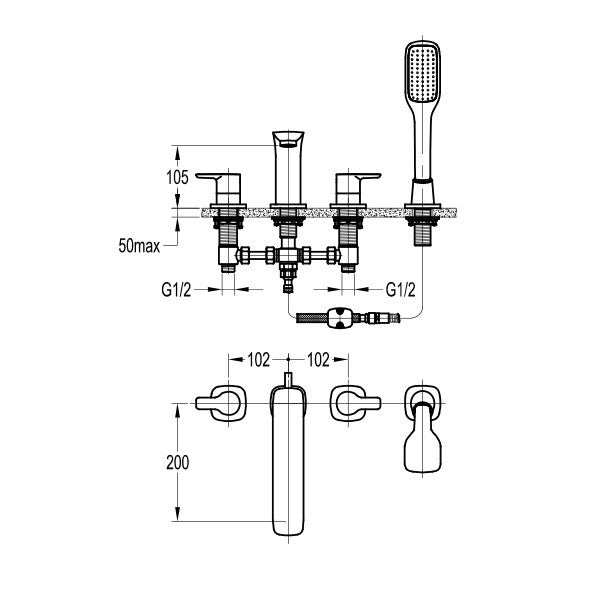 Wannenrand 4 Loch Armatur Soho 2.0