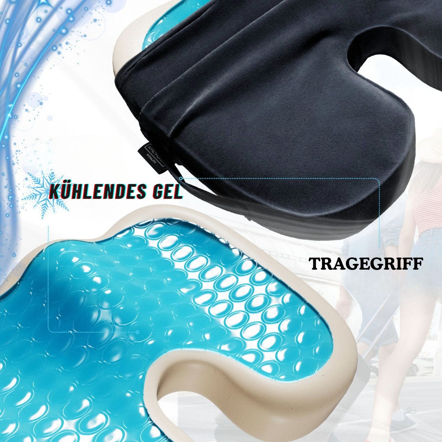 Ergonomisches Sitzkissen aus Memory & Gel Schaum Polster