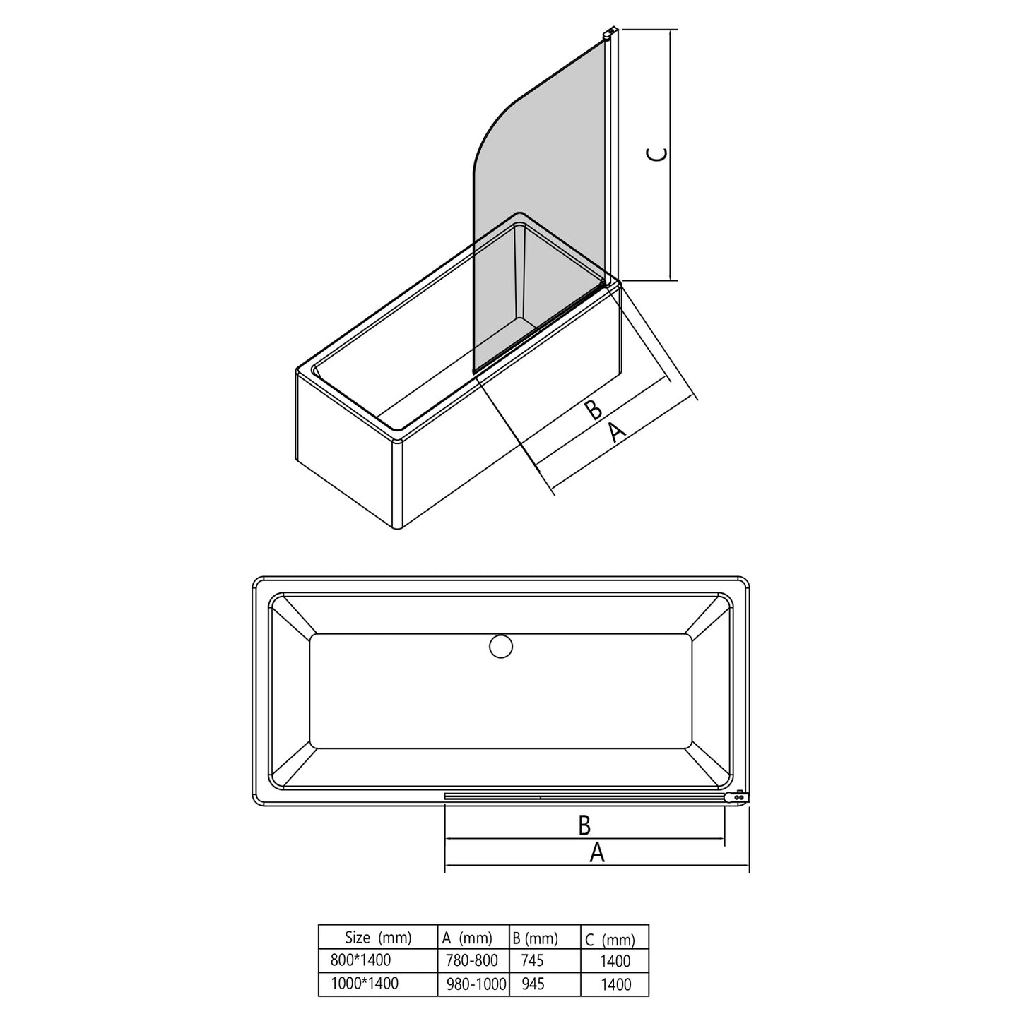 Badewannenaufsatz Glas Duschwand Chrom 80x140 oder 100x140