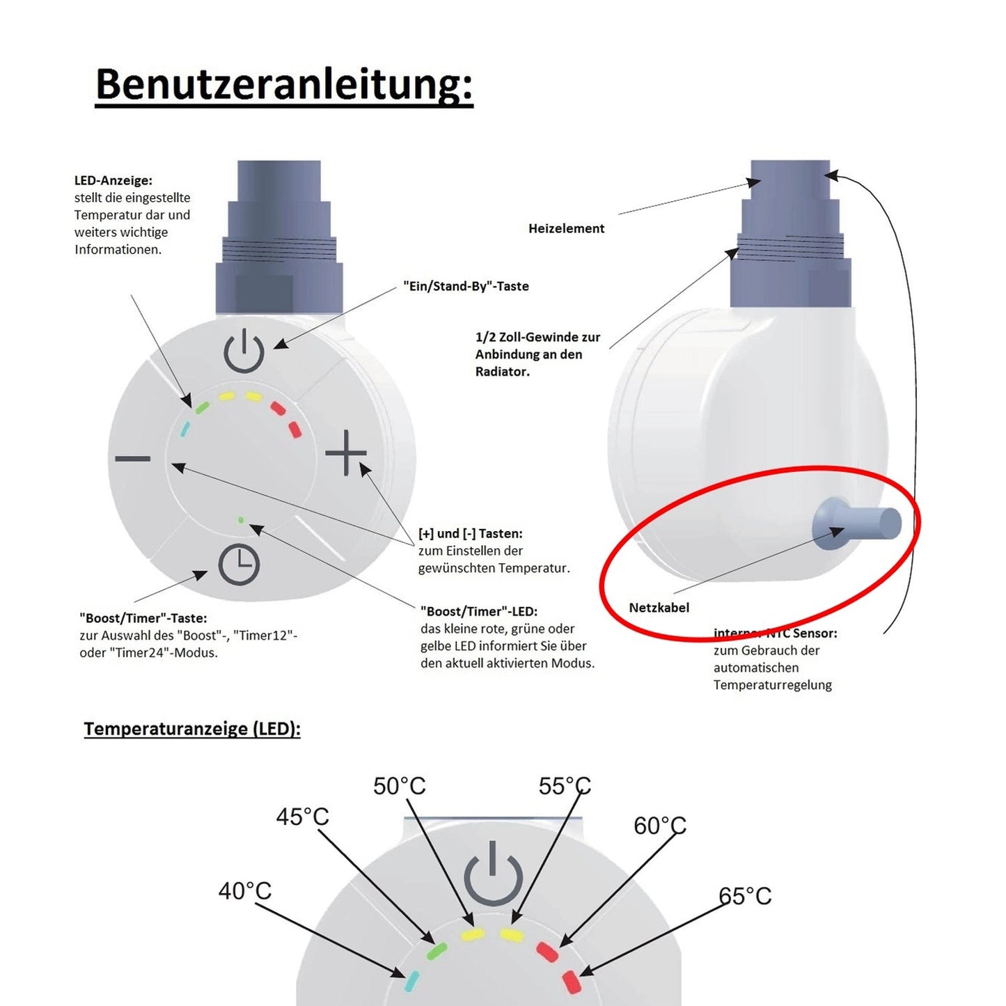 Smart Plus Heizpatrone 600 Watt  Chrom für Badheizkörper Heizstab