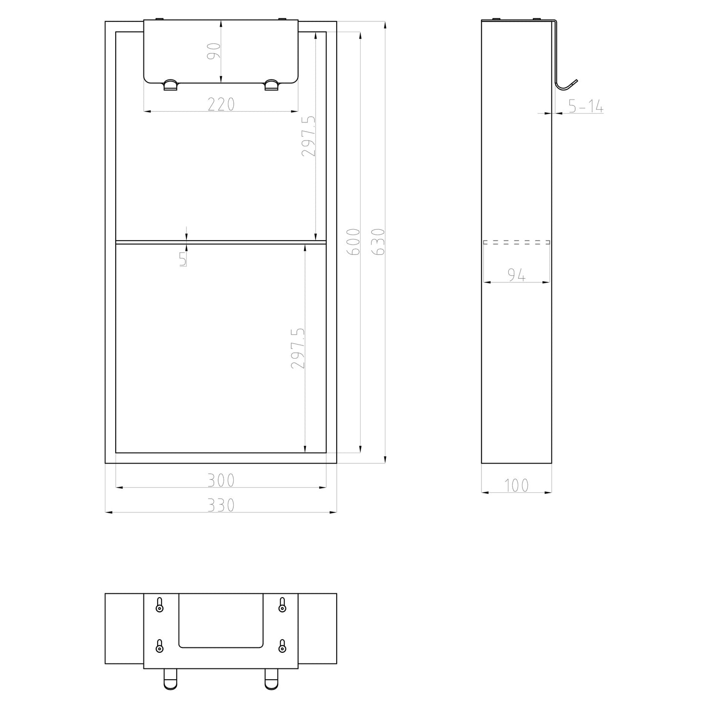 Aufputz Wandnische WallSpace in Schwarz Matt / Weiß Matt mit Ablage & Haken & Zwischenablage / 60x30 cm