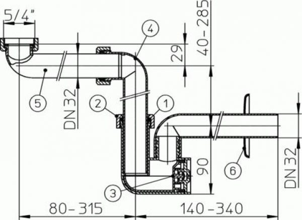 Raumsparsiphon 1 1/4” ISY-SIPHON AL800F mit Twist-It-Filter