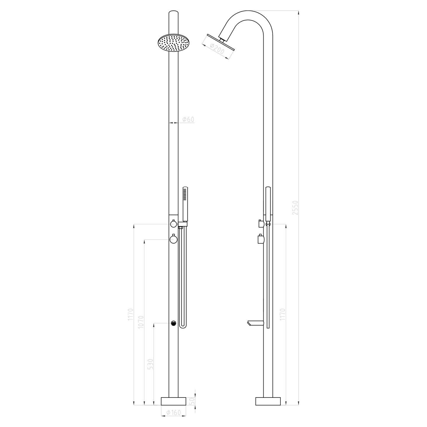 Designer Garten Duschsäule Serie SOHO mit Regendusche und Handbrause aus Edelstahl Gartendusche