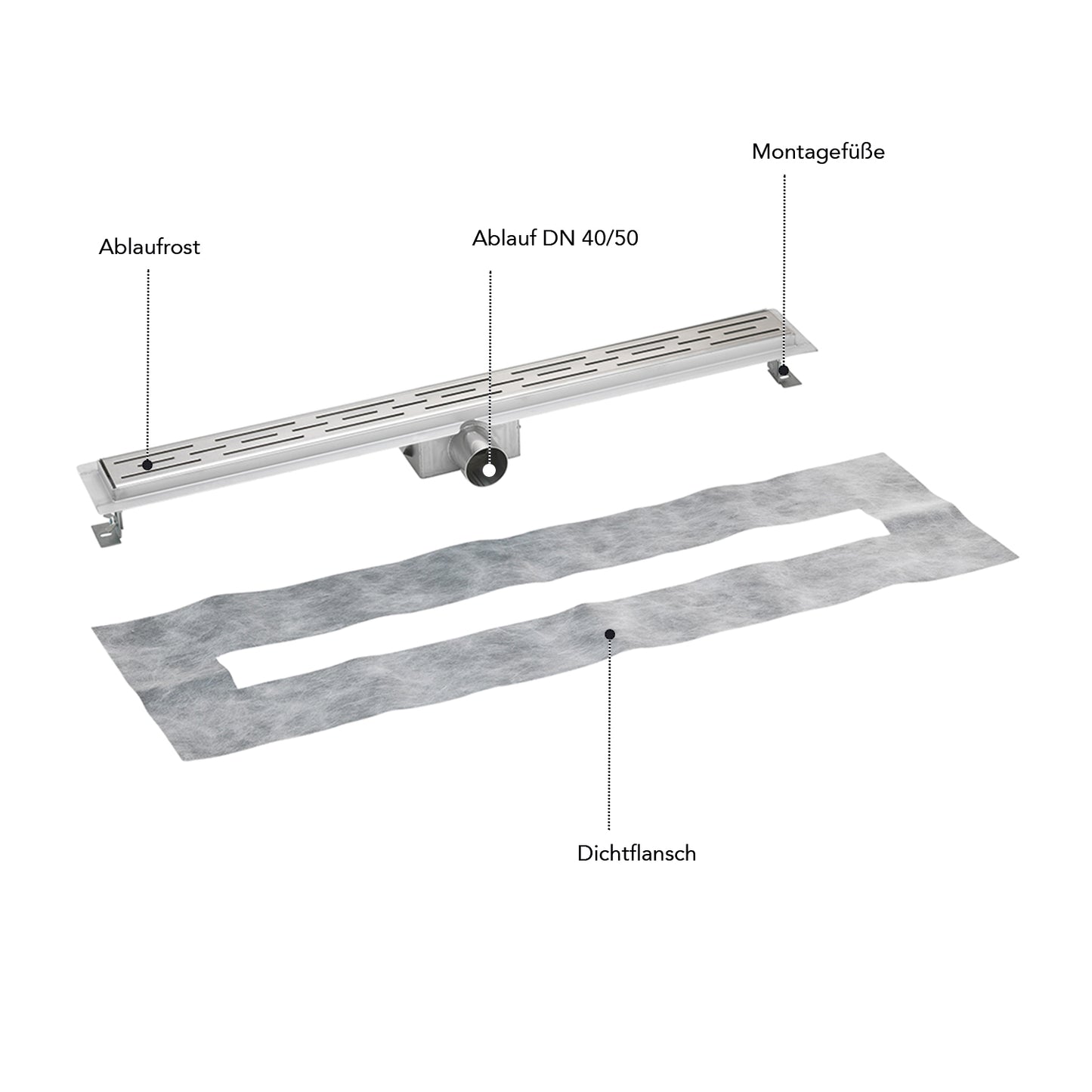 Profi Duschrinne mit Ablaufrost 60-140cm Edelstahl