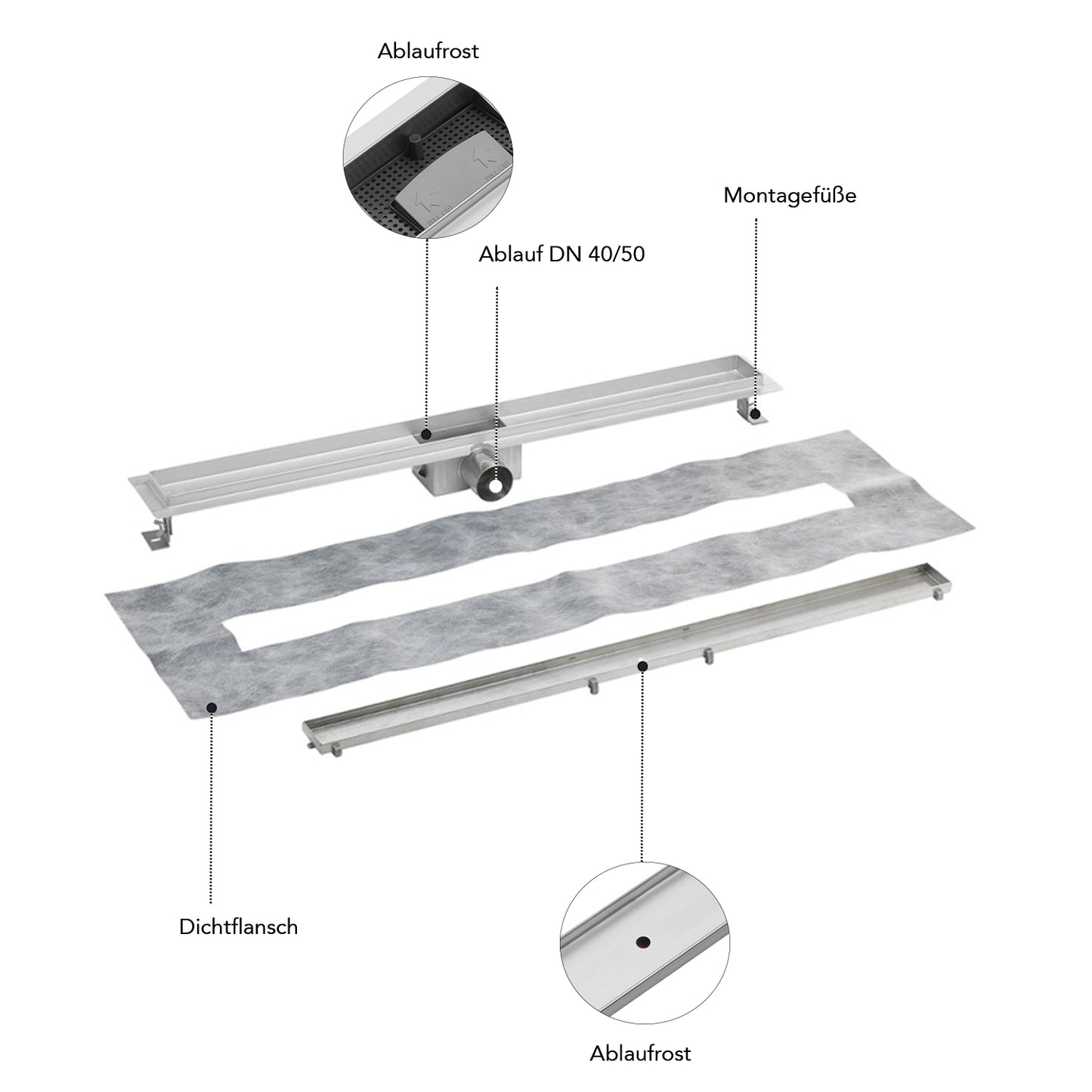 Profi Duschrinne Befliesbar 2in1 60-140cm Edelstahl SU 316
