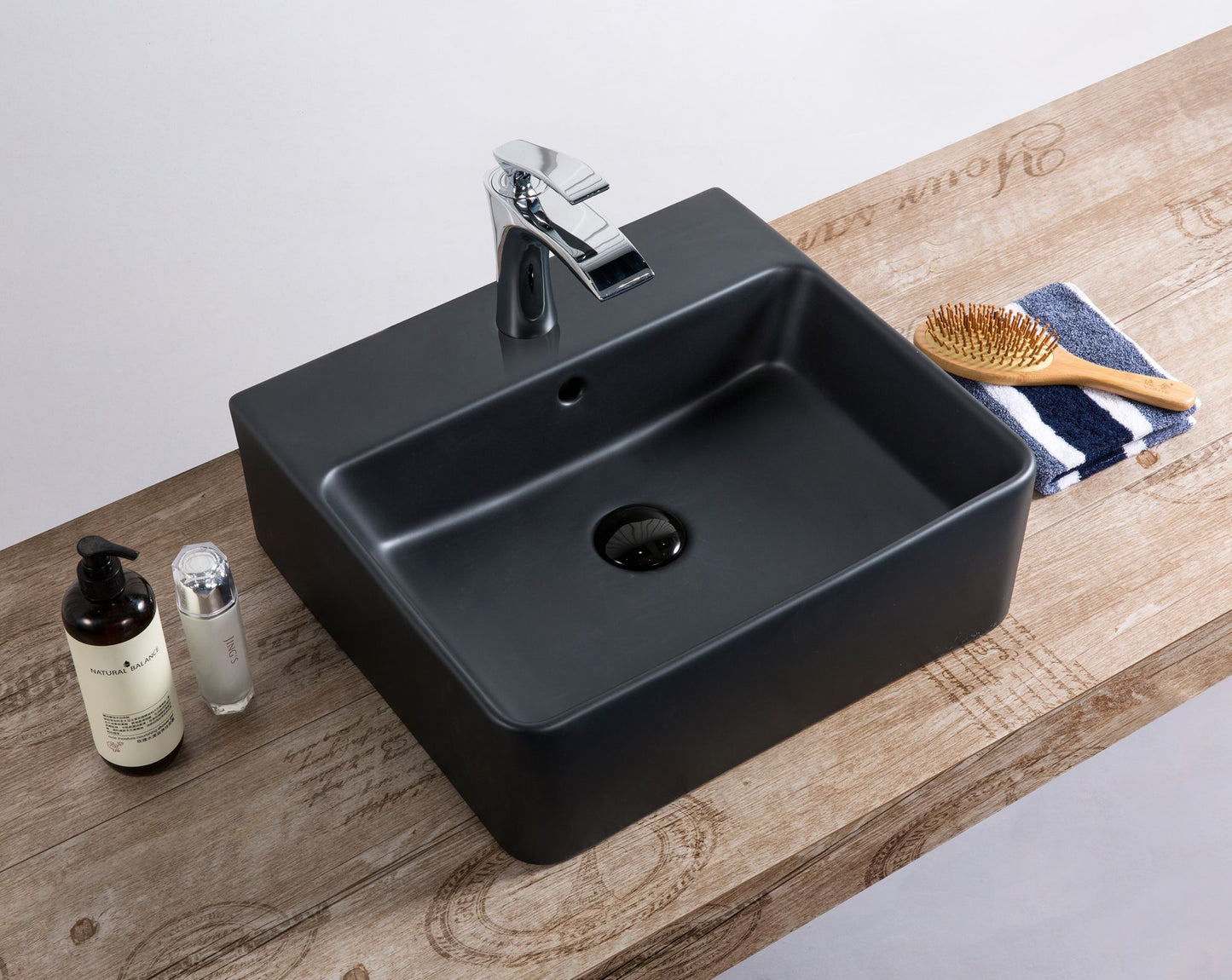 Wand Hänge Keramik Waschbecken Soho dünner Rand 46 x 42 cm Matt Schwarz