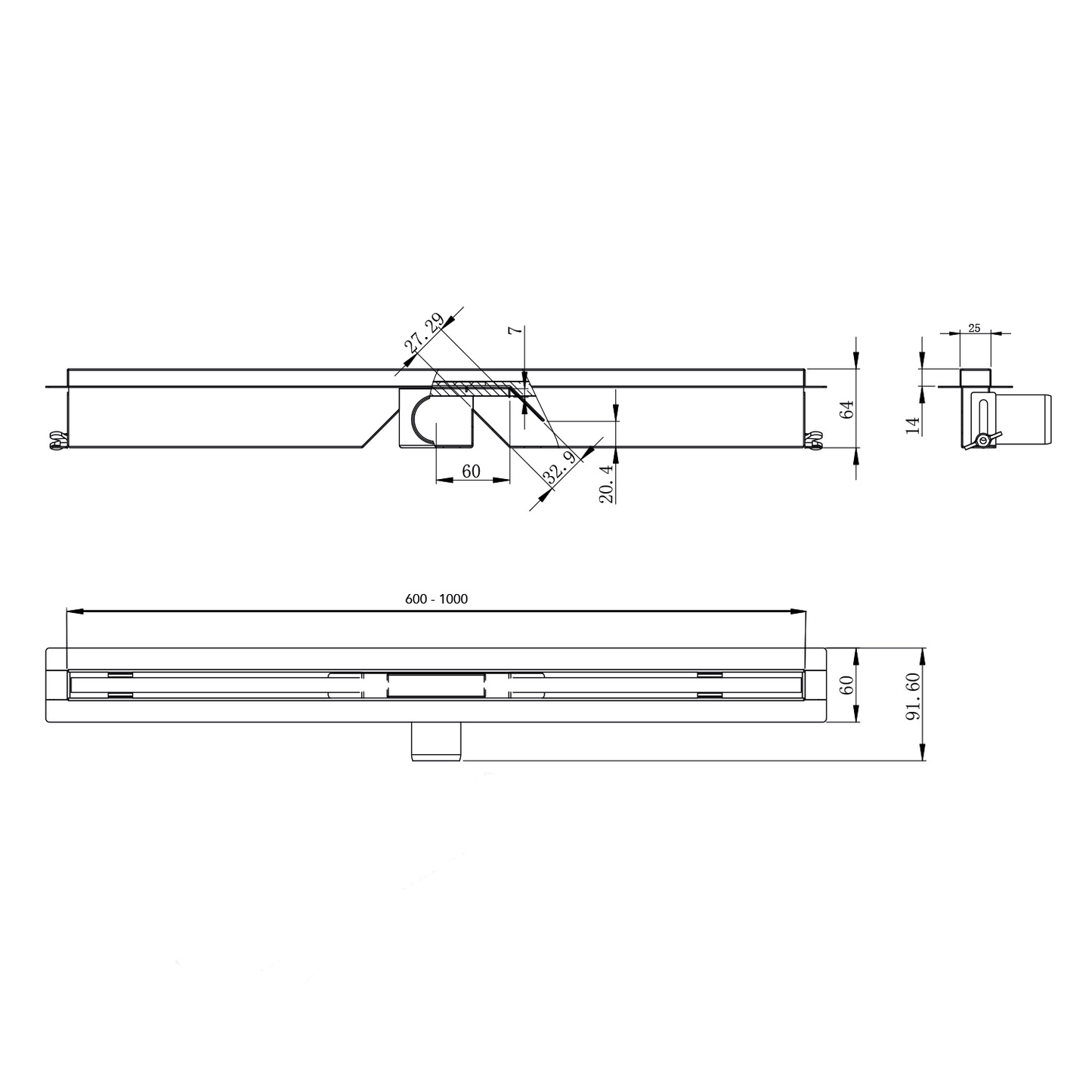 Profi Duschrinne SUPER SLIM 2in1 100cm Edelstahl SU 304