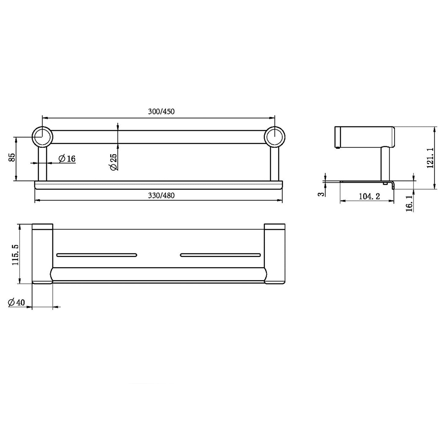 Mecca CARE 25-MM Duschkorb mit Halter und Sützte 300 MM