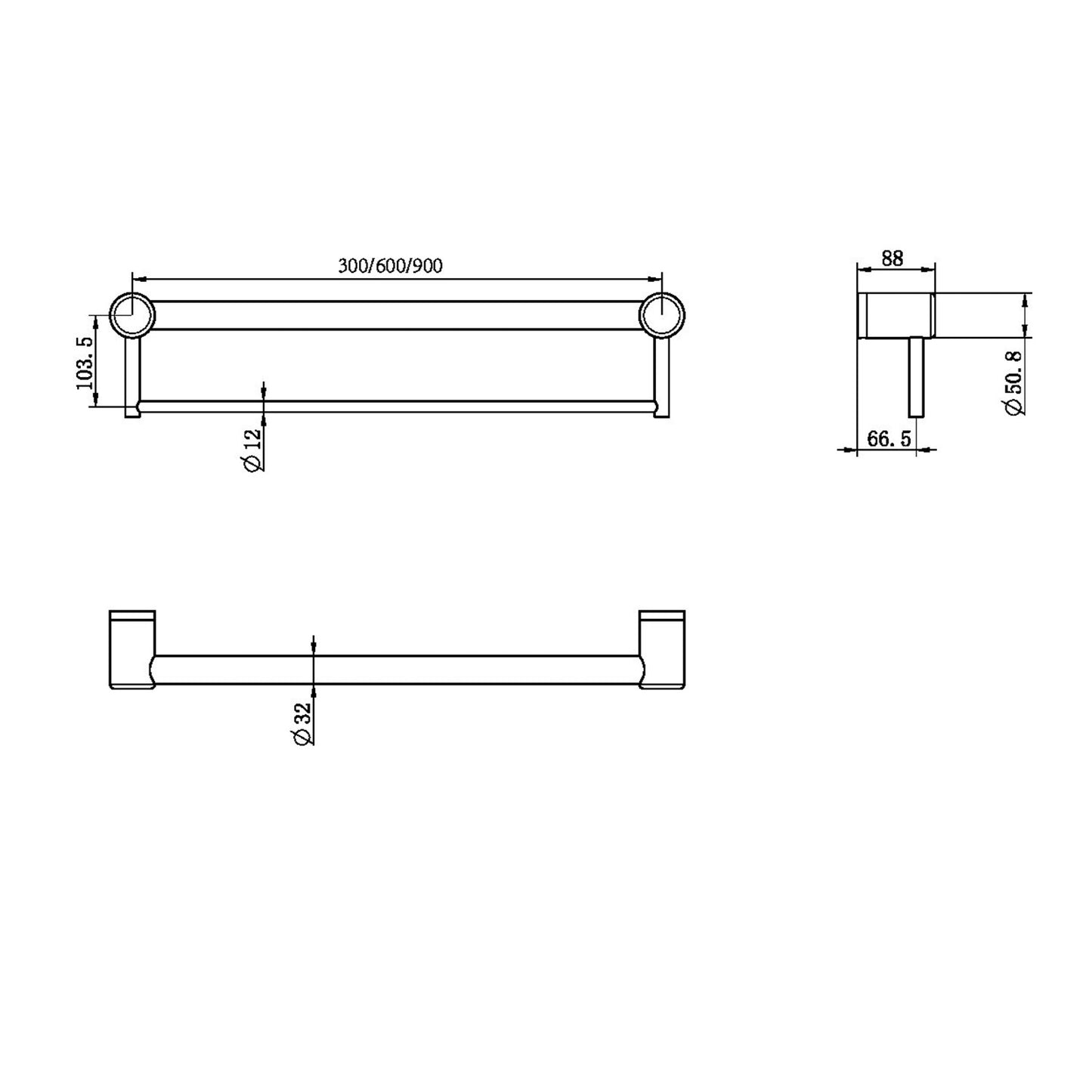 Mecca CARE 32-MM Badetuchhalter mit Stützgriff 600 MM
