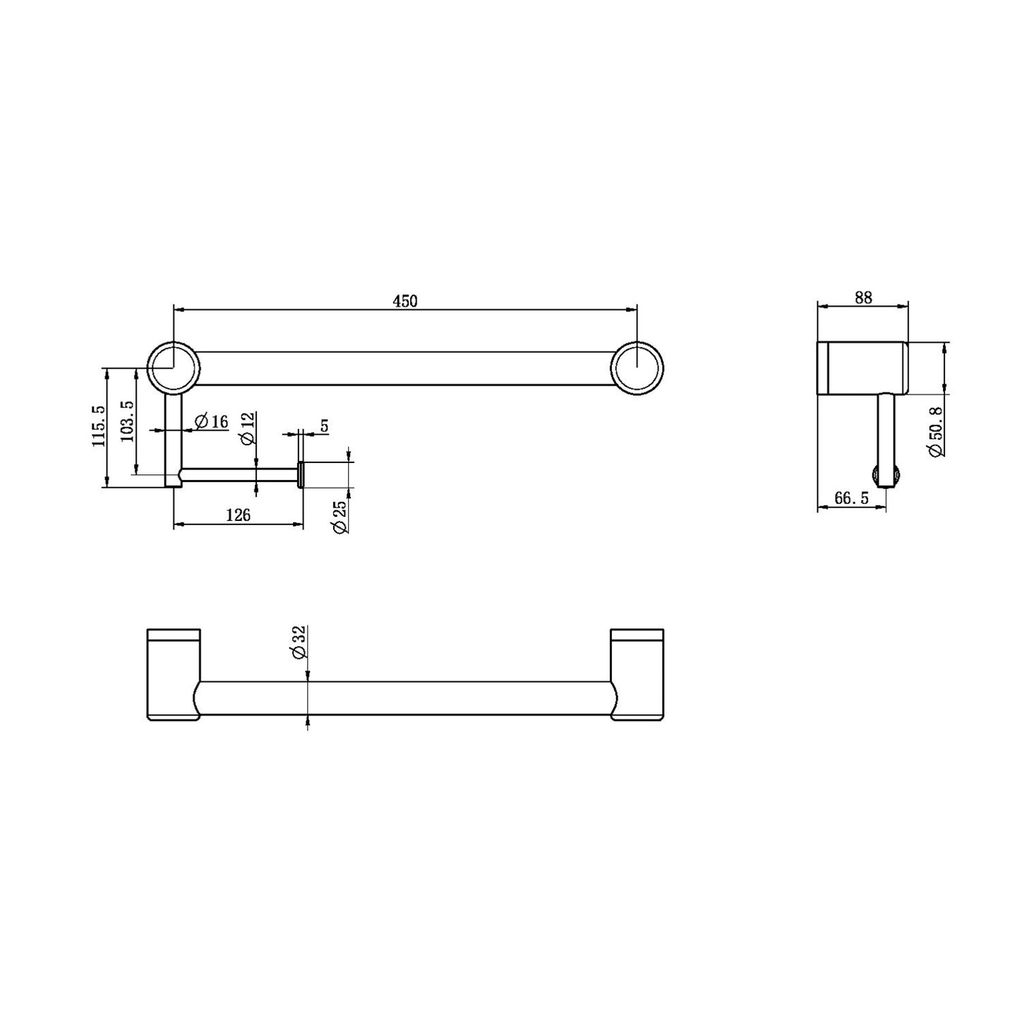 Mecca CARE 32-MM Toilettenpapierhalter mit WC Stützgriff 450 MM