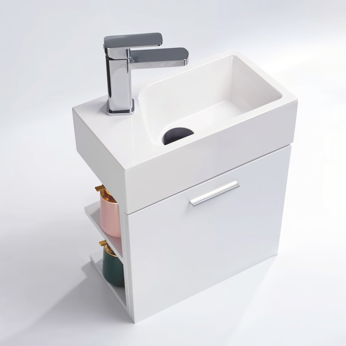 Gäste-WC Badmöbel Waschbecken mit Unterschrank und Ablagefächer Handwaschbecken