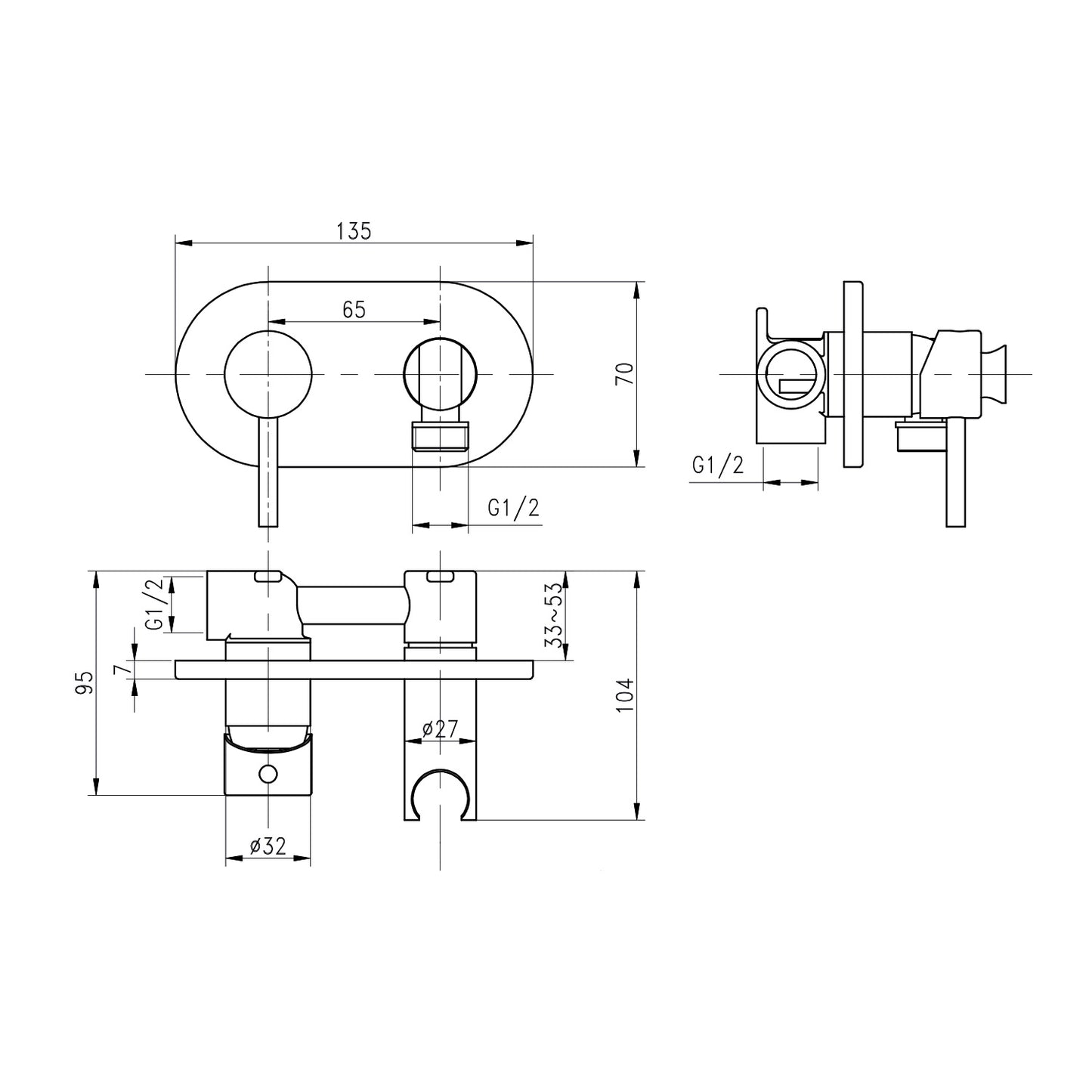 Design WC/Bidet Handbrause Komplettset mit Unterputz Mischer in Schwarz Matt