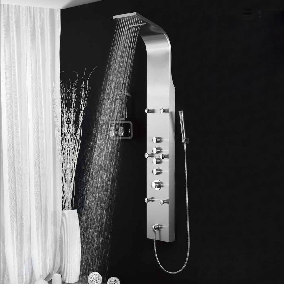 Luxus Edelstahl Duschpaneel mit 6 Hydro Massagejets & Wasserfalldusche