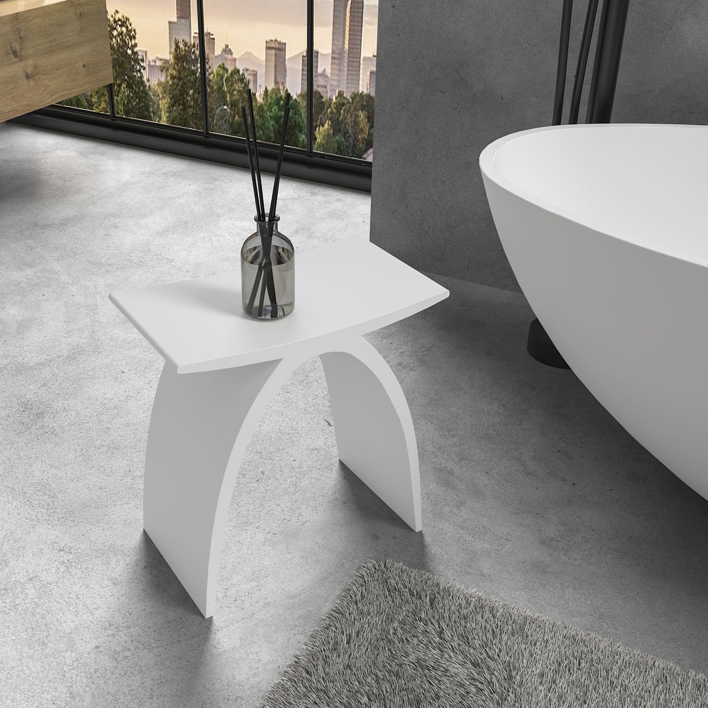 Badhocker MANHATTAN aus hochwertigem Mineralguss in Weiß Matt