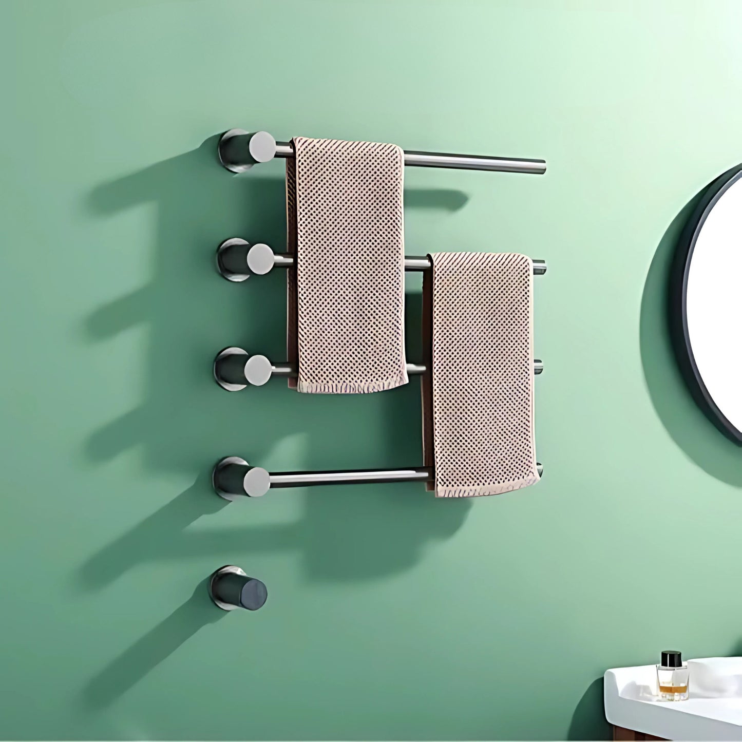 Unterputz Elektro-Badheizkörper 60W – 4 Stäbe, Schwarz Matt, ca. 60x50 cm, regelbares Thermostat