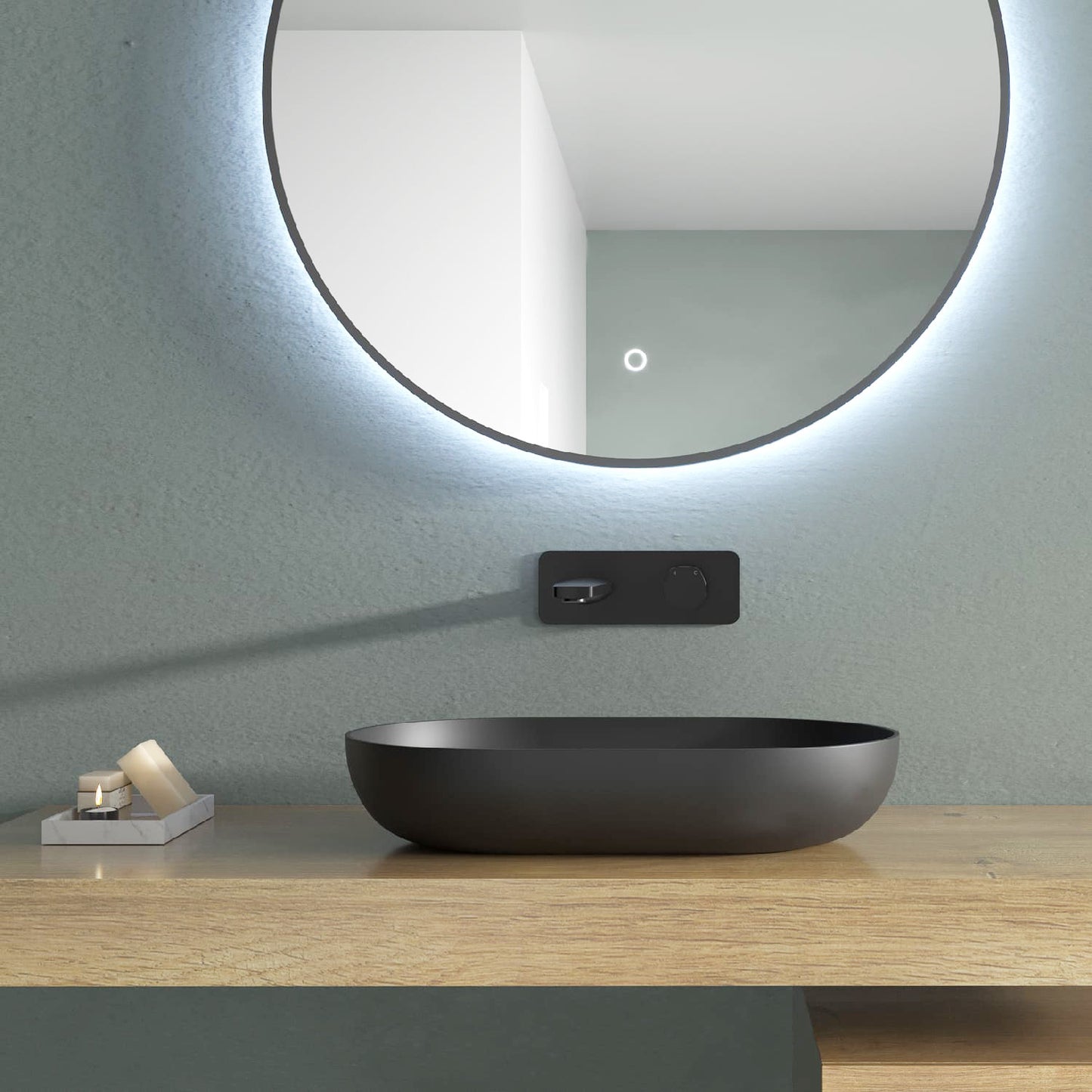 Mineralguss Waschbecken Soho 2.0 Schwarz Matt 54 x 34 cm Aufsatzwaschbecken