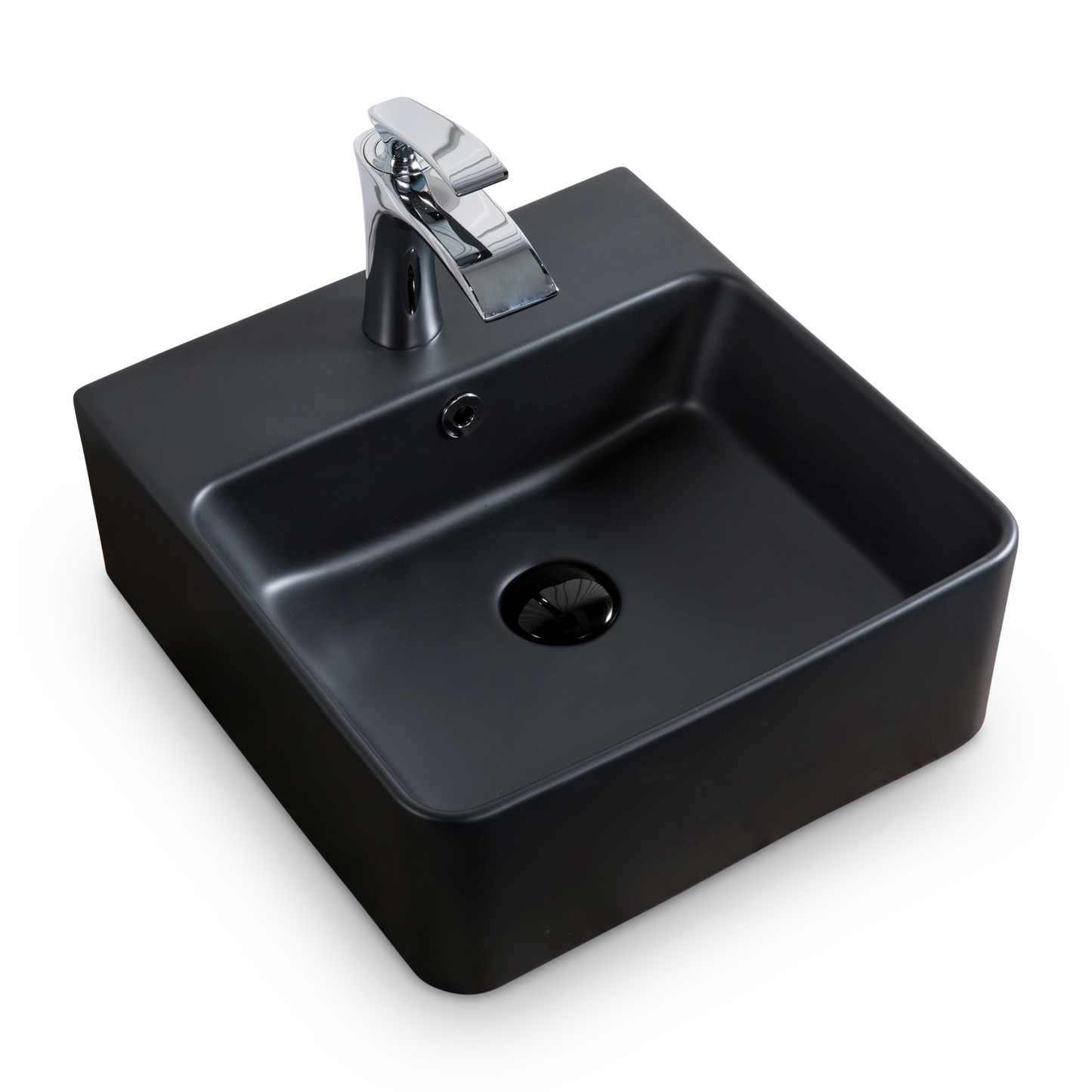 Wand Hänge Gäste WC Keramik Waschbecken Soho dünner Rand 40 x 42 cm Matt Schwarz