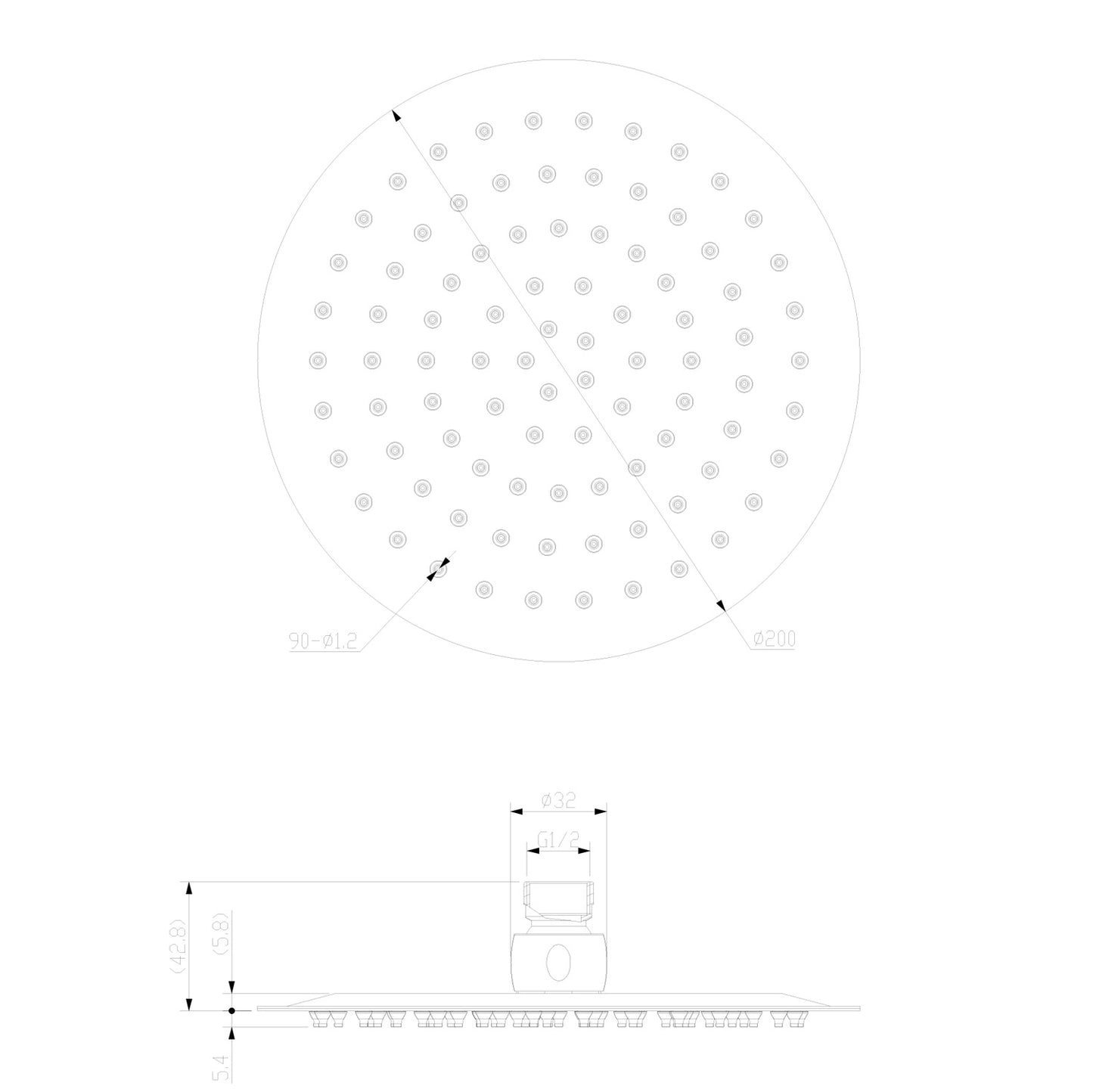 Stilform Edelstahl 20 cm Regendusche Rund Chrom Kopfbrause