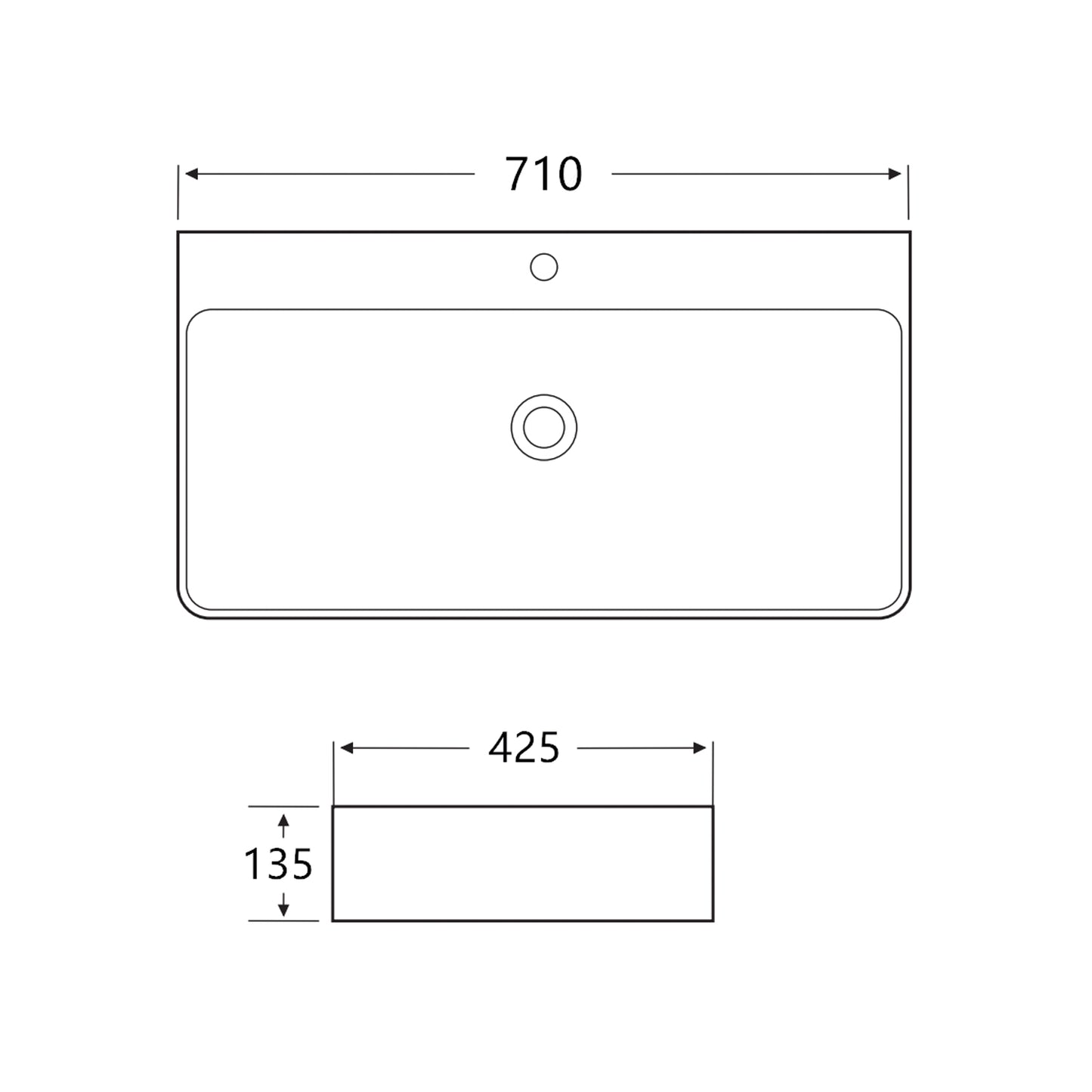 Berlin Waschbecken 70x42 aus feinster Keramik für Wandmontage oder als Aufsatzwaschbecken mit Hahnloch