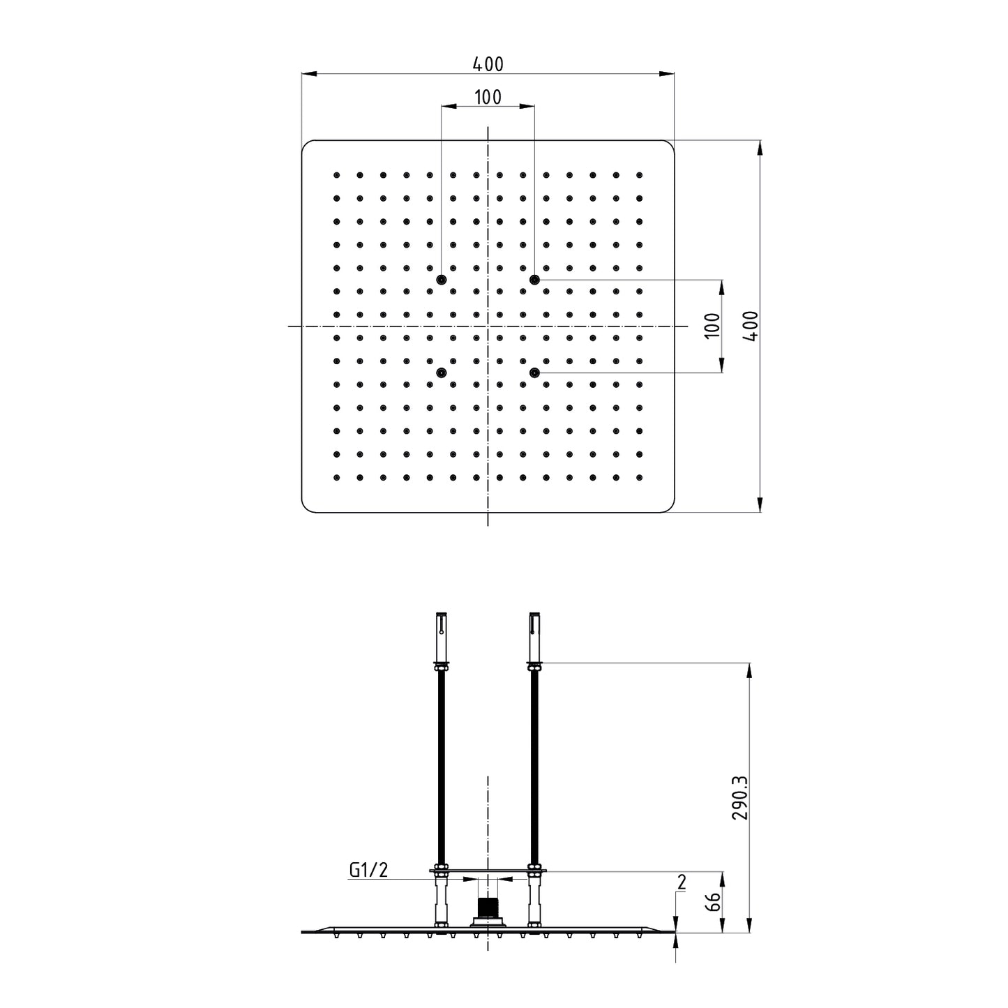 Stilform Design Unterputz Regendusche 40x40 aus Edelstahl in Schwarz Matt