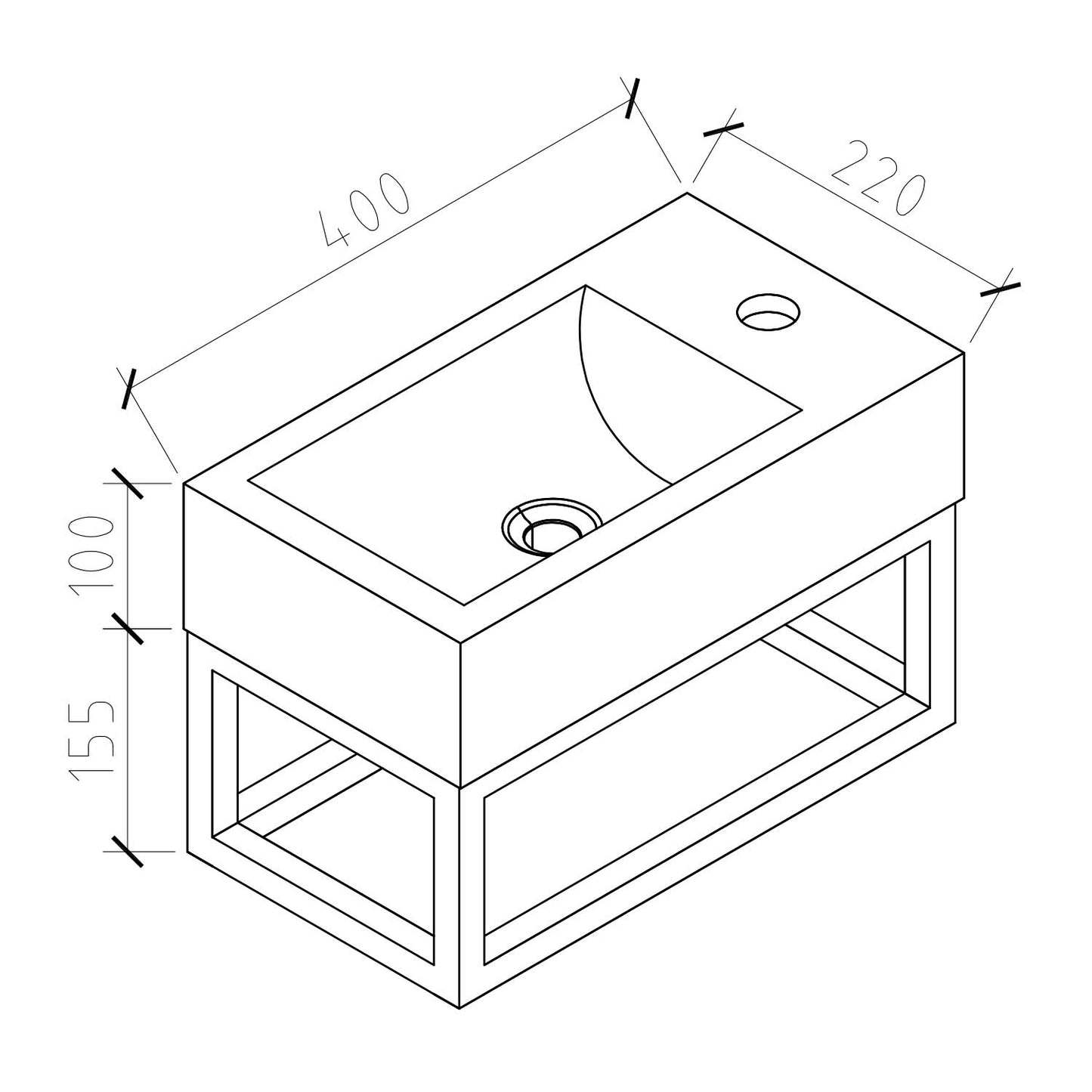 STILFORM Gäste WC Waschbecken Soho Industrial Design aus Mineralguss mit Metallgestell Schwarz Matt mit Hahnloch