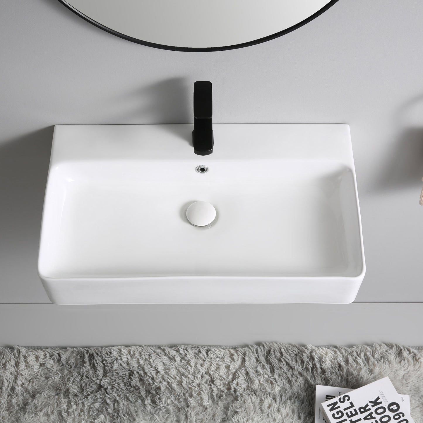 Berlin Waschbecken 70x42 aus feinster Keramik für Wandmontage oder als Aufsatzwaschbecken mit Hahnloch