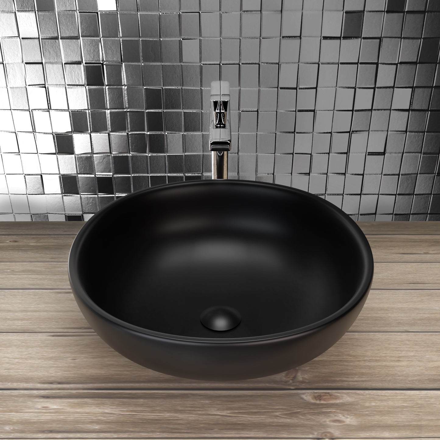 Highline Waschbecken Schwarz Matt aus Keramik als Aufsatzwaschbecken ohne Hahnloch