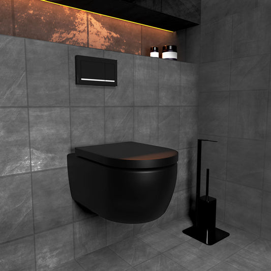 Soho Whirlflush Hänge Wand WC Spülrandlos Toilette Schwarz Matt mit WC-Sitz