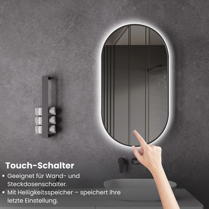 LED Spiegel Oval Spiegelheizung 40x60 oder 55x100 Schwarz Matt Warm-/Kaltlichteinstellung Badspiegel