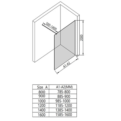 Walk-In Duschtrennwand 10mm ESG Glas 80-160 cm