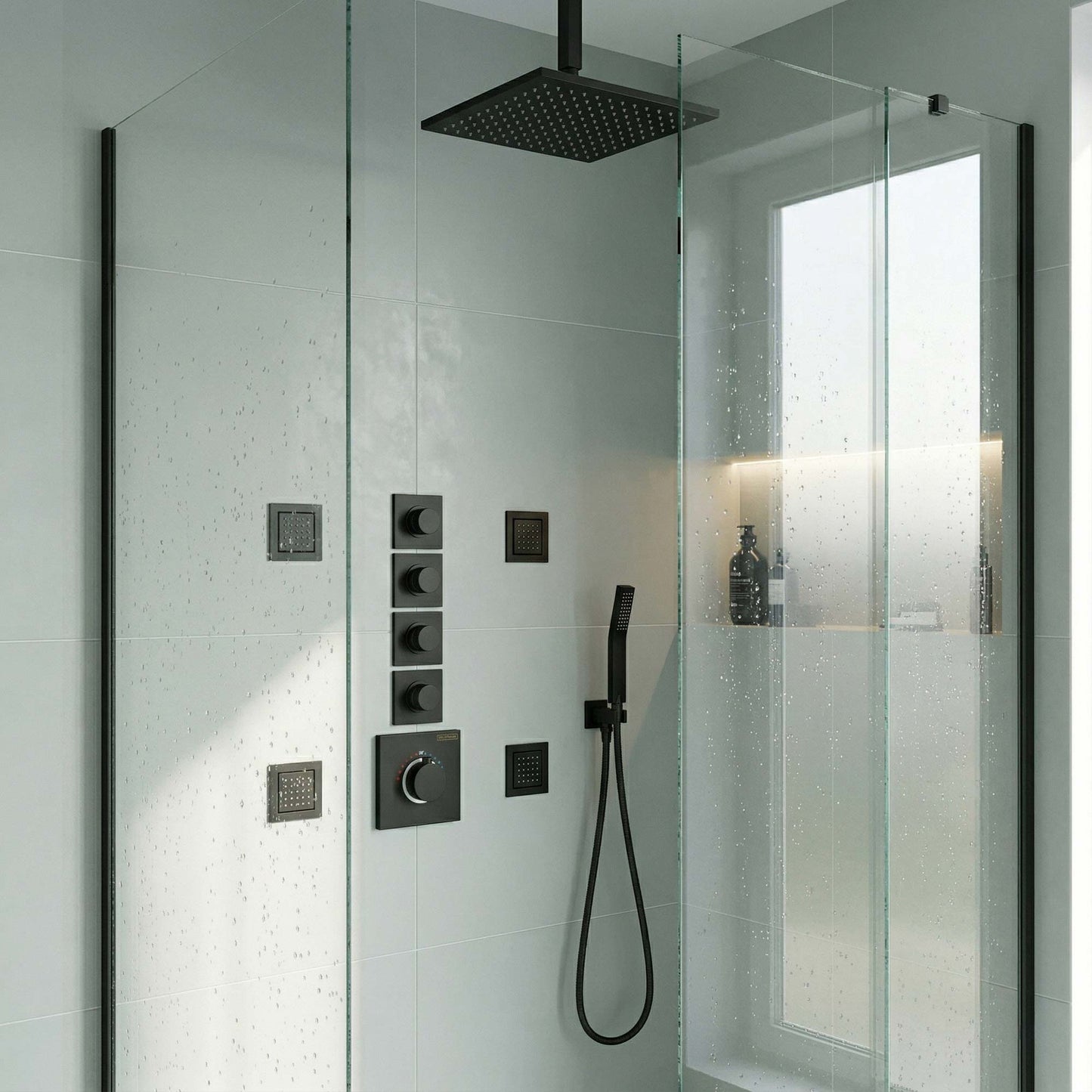 Soho 4 Wege Unterputz Thermostat Armatur Schwarz Matt
