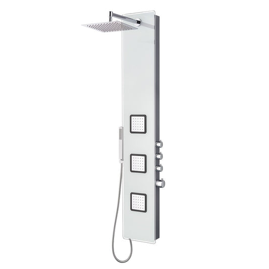 Duschpaneel aus Glas mit Thermostat in Weiss mit XXL Regendusche