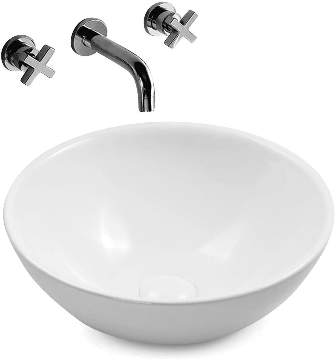 Aufsatz Keramik Waschbecken Rund Highline Brillant Weiß 40 cm