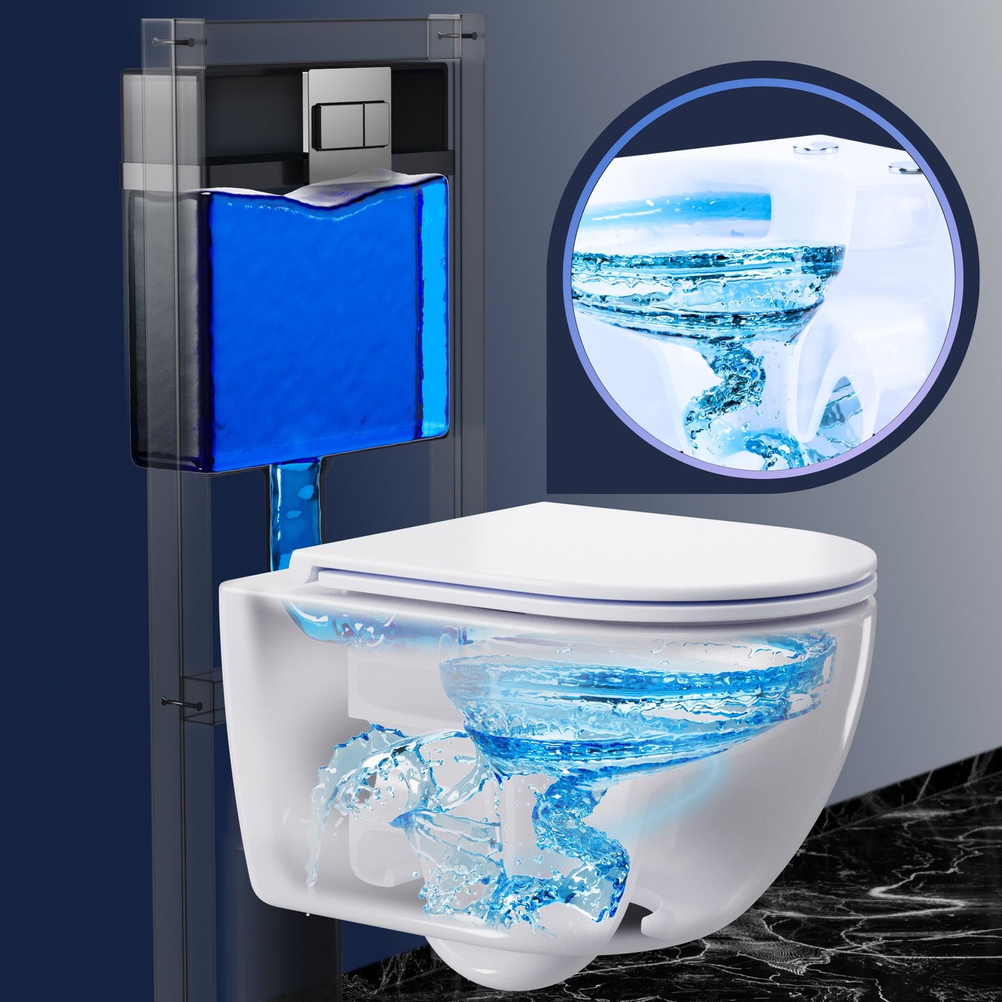 Whirlflush Hänge Wand WC Soho 3.0 Spülrandlos Tornado Spülung Weiß Glanz mit WC-Sitz Toilette