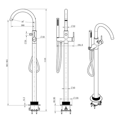 Freistehende Badewannenarmatur Park Schwarz Matt Standarmatur