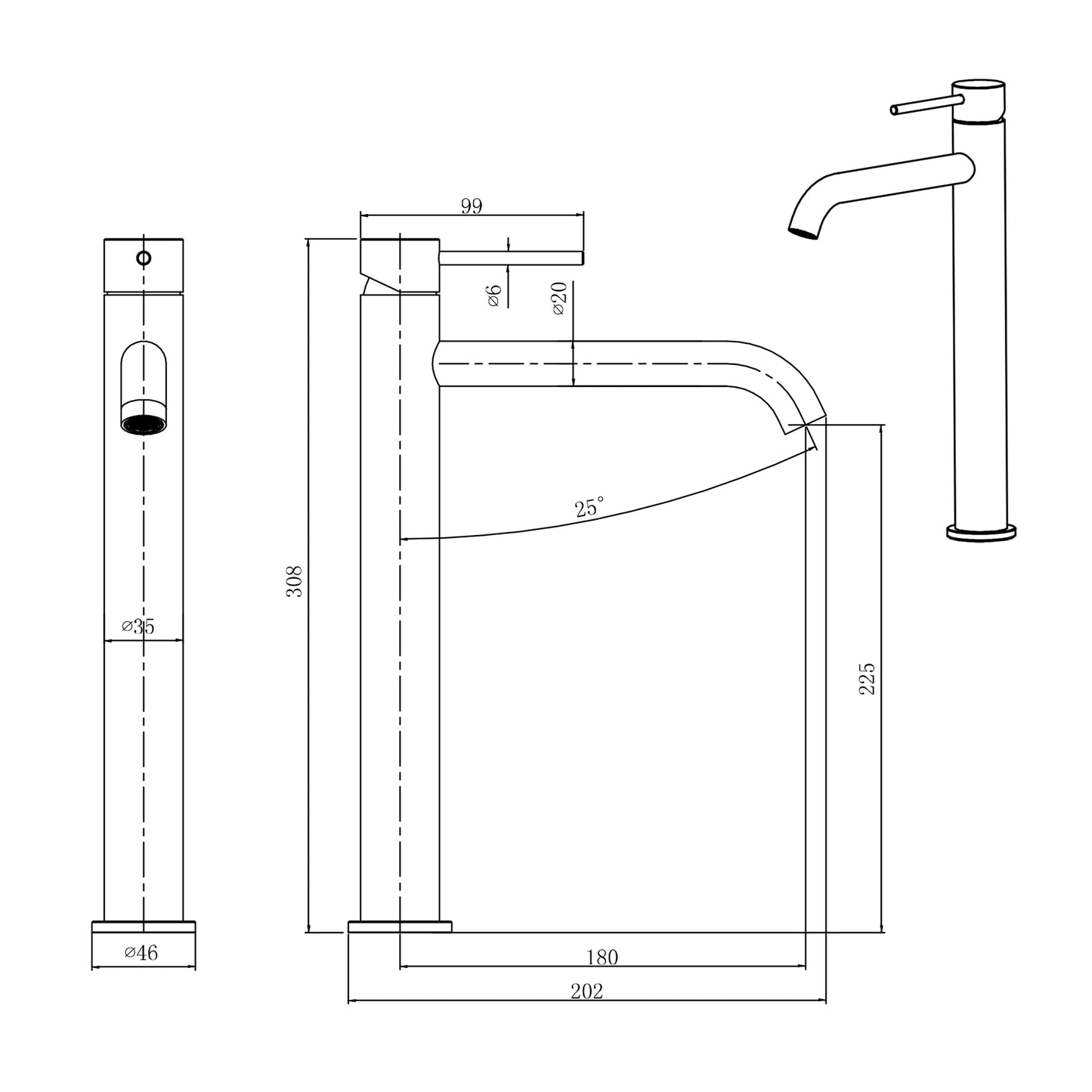 Stilform formschöne Waschtischarmatur aus der Serie Park 2.0 Hohe Ausführung in Chrom