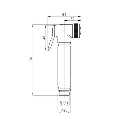 Design WC/Bidet Handbrause Komplettset mit Absperrventil - Rund in Schwarz Matt