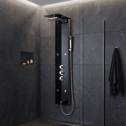 Edles Glas Duschpaneel mit Thermostat Schwarz