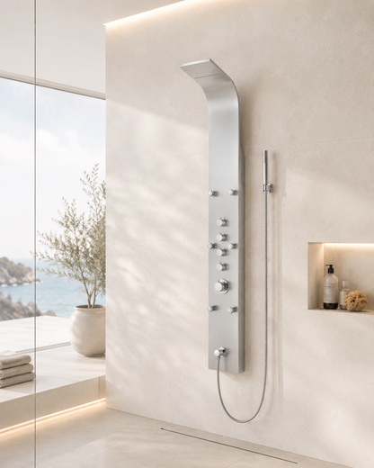 Luxus Edelstahl Duschpaneel mit 6 Hydro Massagejets & Wasserfalldusche