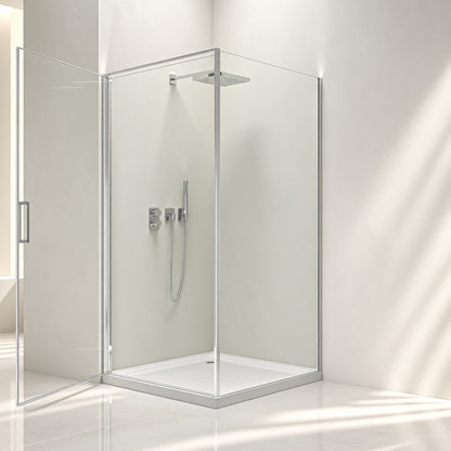 Eck-Duschkabine mit Drehtür – 8 mm Sicherheitsglas in Chrom, versch. Größen