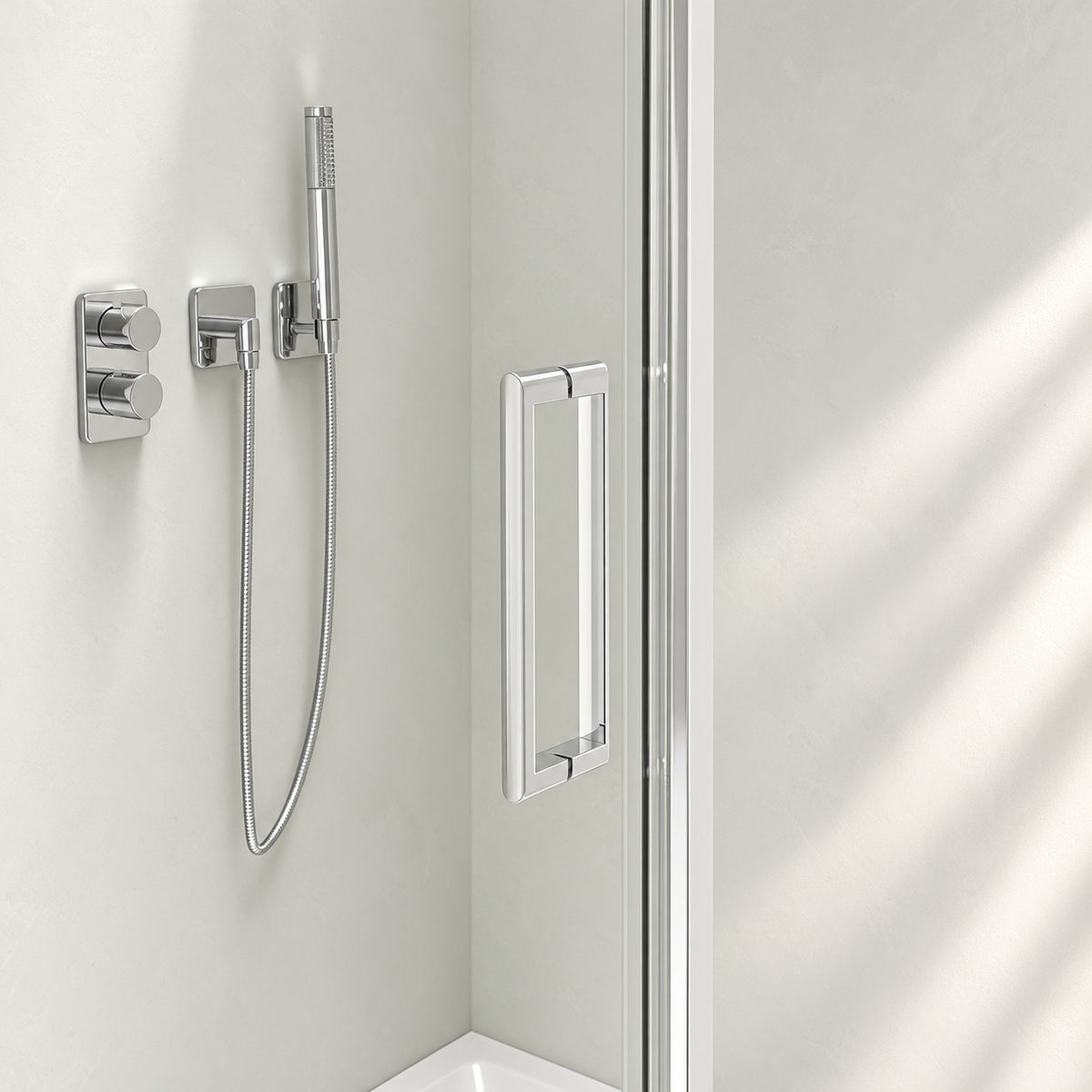 Eck-Duschkabine mit Drehtür – 8 mm Sicherheitsglas in Chrom, versch. Größen