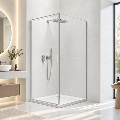 Eck-Duschkabine mit Drehtür – 8 mm Sicherheitsglas in Chrom, versch. Größen
